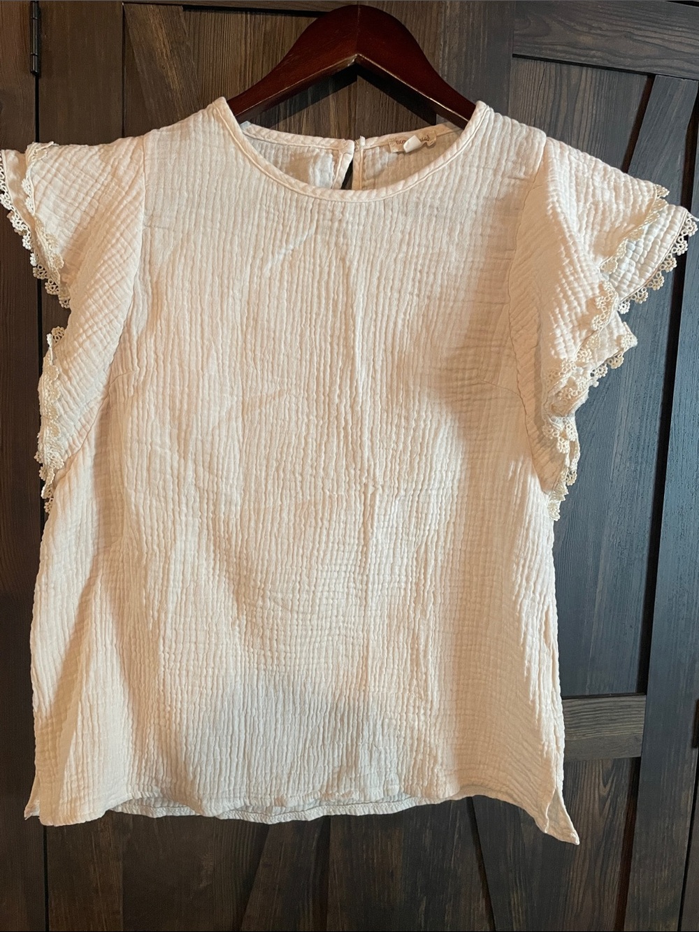 Hem & Thread Cream Textured Ruffle Sleeve Blouse